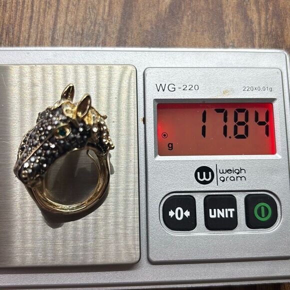 Vtg OPC CN wrap horse ring black stones Sz 8.5 gold 3D equestrian - Picture 10 of 10
